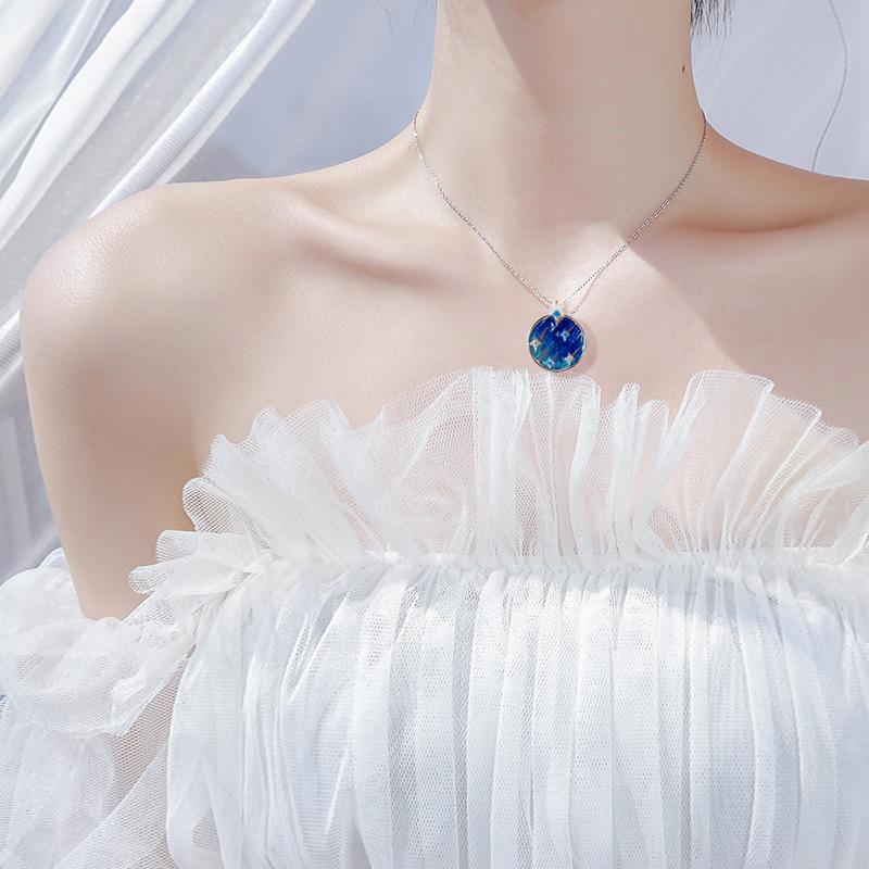 Twinkle Enamel Blue Sky Lucky 925 Silver Pendant Necklace - FengshuiGallary