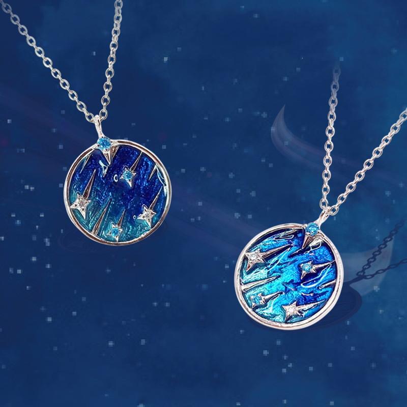 Twinkle Enamel Blue Sky Lucky 925 Silver Pendant Necklace - FengshuiGallary