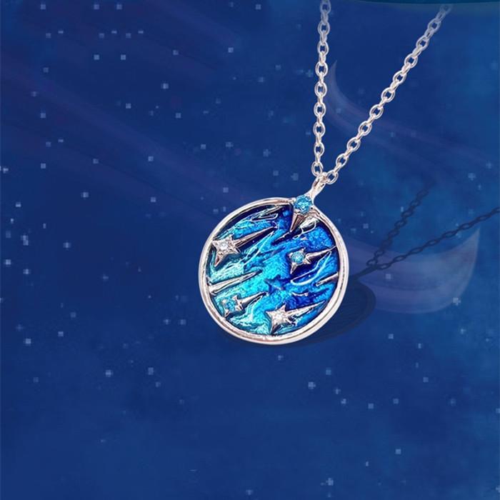 Twinkle Enamel Blue Sky Lucky 925 Silver Pendant Necklace - FengshuiGallary