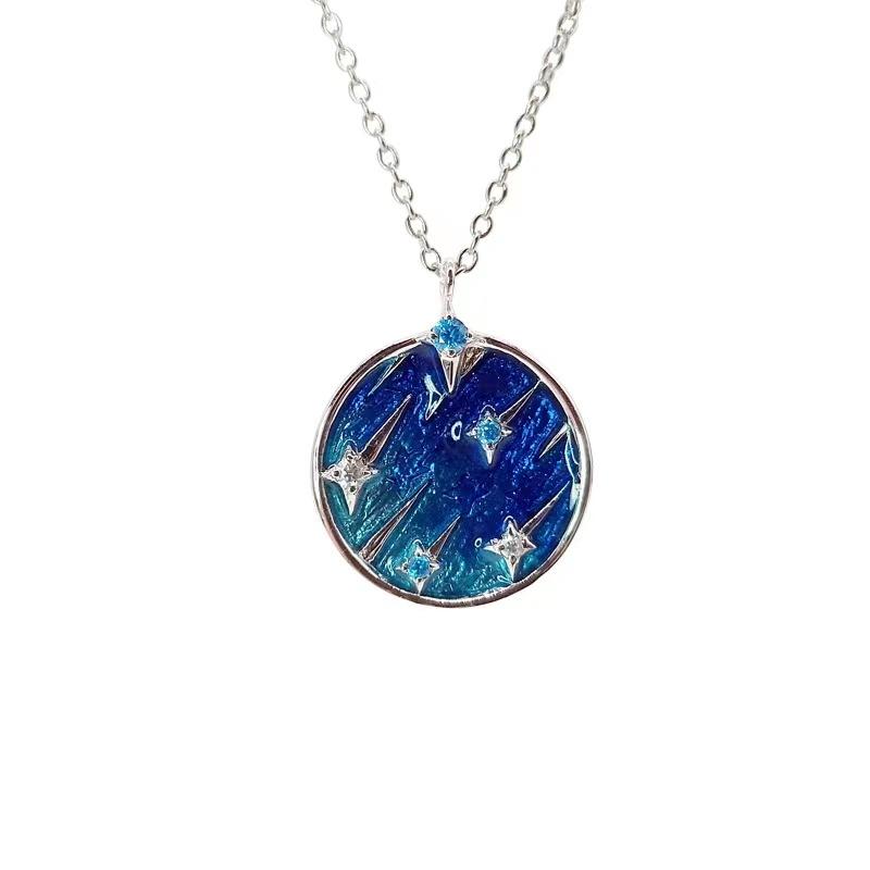 Twinkle Enamel Blue Sky Lucky 925 Silver Pendant Necklace - FengshuiGallary