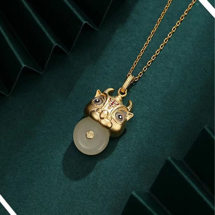 Wealth Bull Jade Necklace-Fengshui Ox Coin - FengshuiGallary