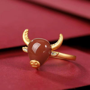 Wealth Bull Zirconia 925 Silver Ring - FengshuiGallary