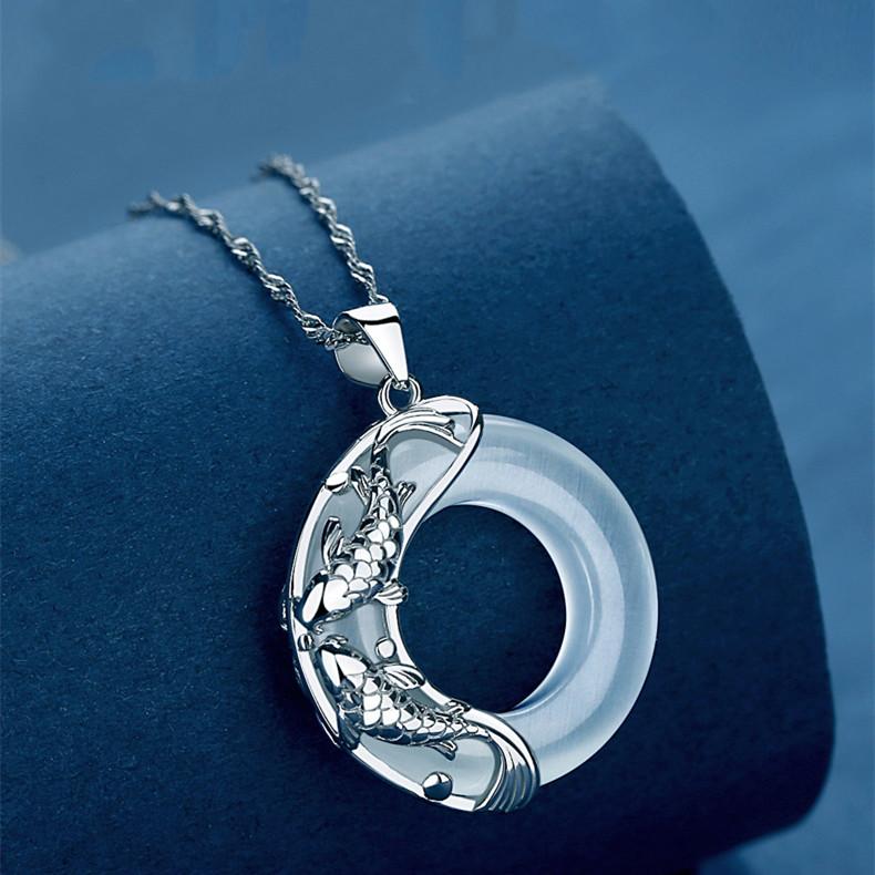 Wealth Koi Fish Moonstone 925 Silver Pendant Necklace - FengshuiGallary