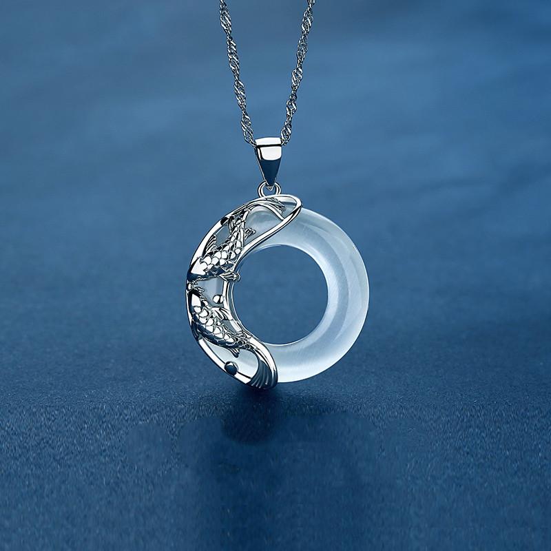 Wealth Koi Fish Moonstone 925 Silver Pendant Necklace - FengshuiGallary