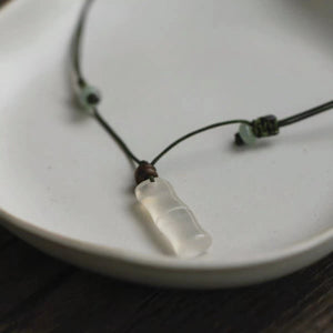 White Agate Lucky Pendant-Auspicious Bamboo - FengshuiGallary