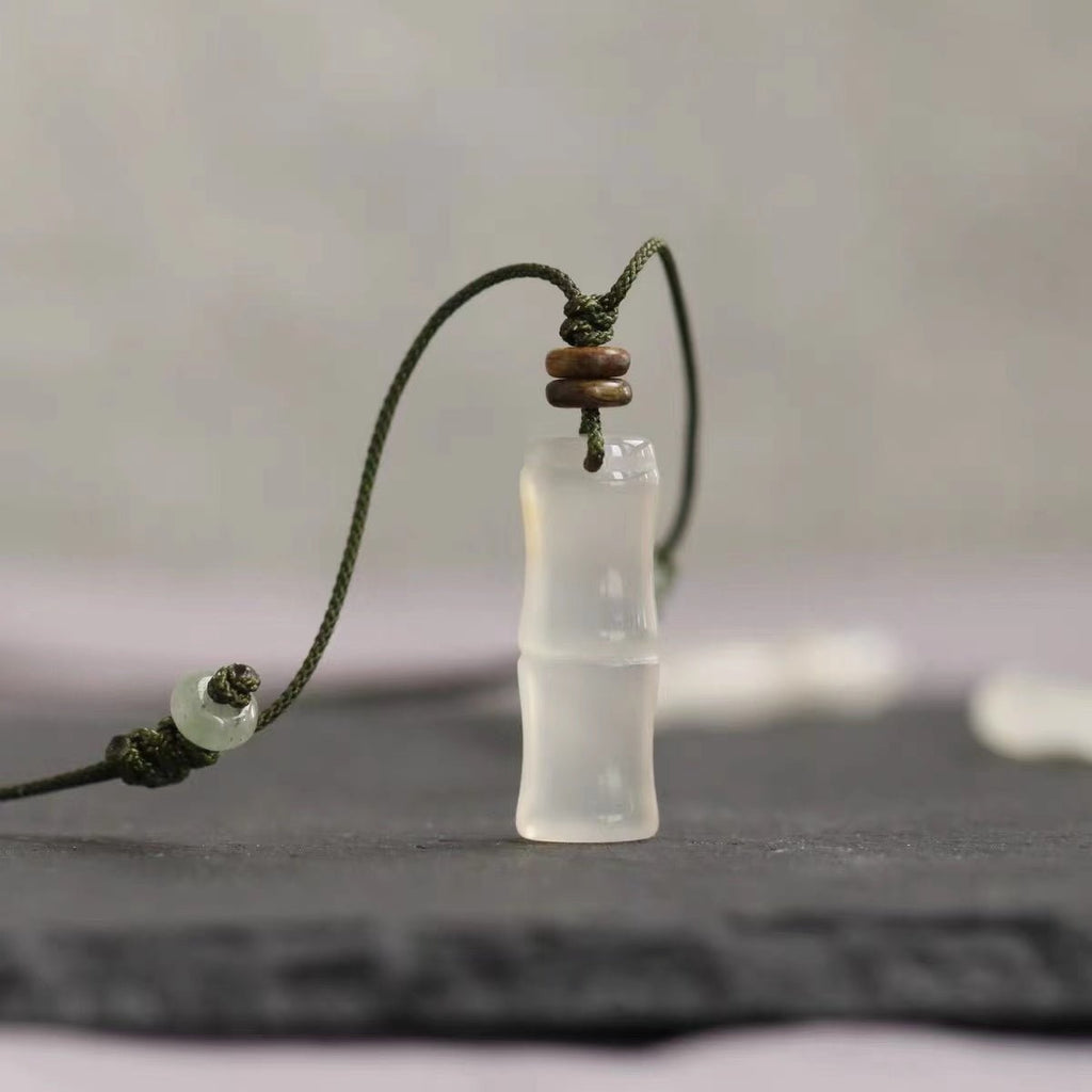 White Agate Lucky Pendant-Auspicious Bamboo - FengshuiGallary
