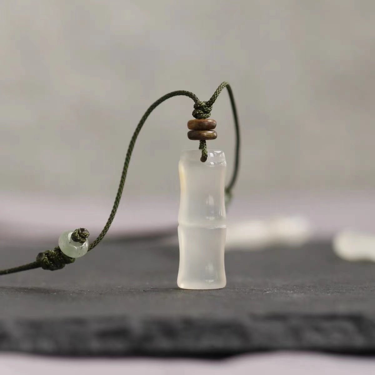 White Agate Lucky Pendant-Auspicious Bamboo - FengshuiGallary