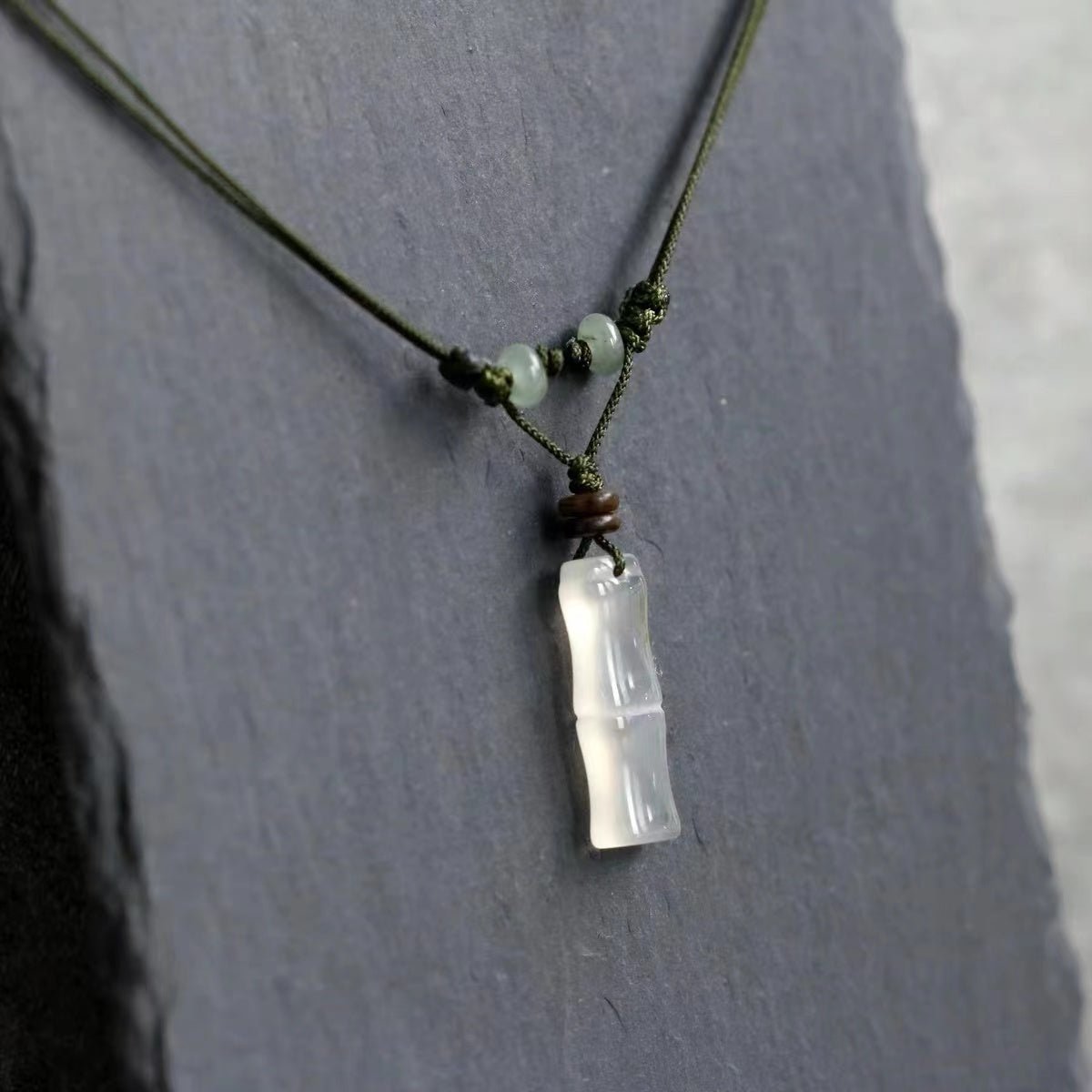 White Agate Lucky Pendant-Auspicious Bamboo - FengshuiGallary