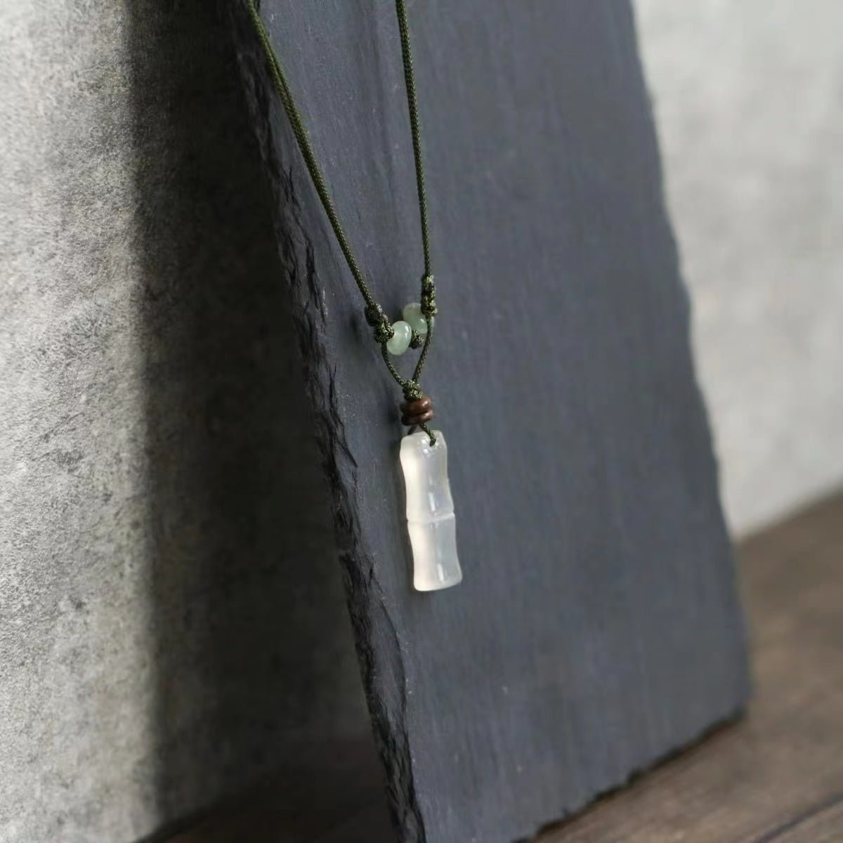 White Agate Lucky Pendant-Auspicious Bamboo - FengshuiGallary
