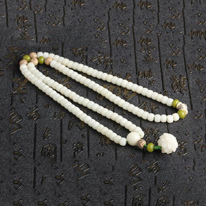 White Bodhi Root 108 Beads Lotus Prayer Bracelet - FengshuiGallary