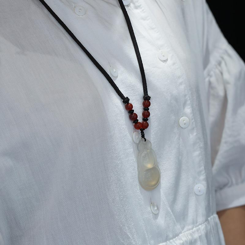 White Chalcedony Calabash Pendant - FengshuiGallary