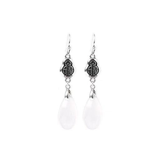 White Chalcedony Earrings-Auspicious Calabash Charm - FengshuiGallary