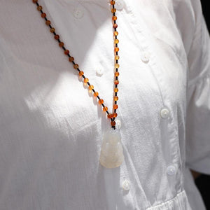 White Chalcedony Guan Yin Buddha Pendant Necklace - FengshuiGallary