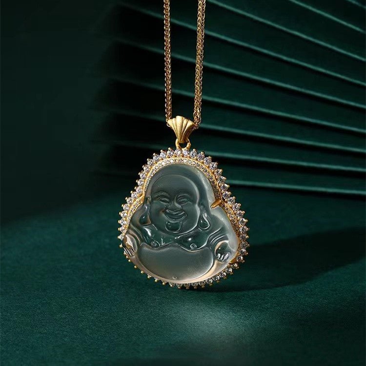 White Crystal Laughing Buddha Lucky Necklace - FengshuiGallary