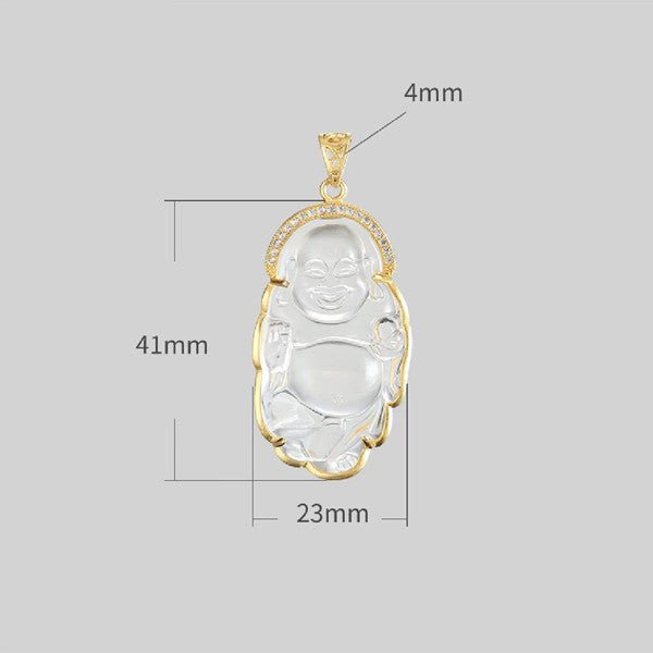 White Crystal Laughing Buddha Pendant Necklace-Long Edition - FengshuiGallary