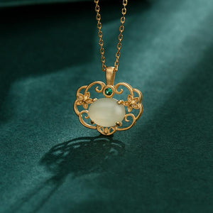 White Jade 18K Gold Plated 925 Silver Fengshui Necklace - FengshuiGallary