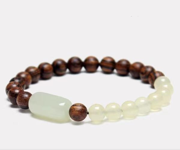 White Jade Agarwood Beads Bracelet - FengshuiGallary