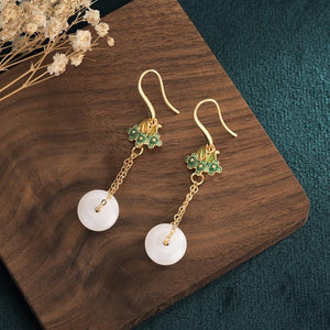 White Jade Aupicious Knot Lucky Earring - FengshuiGallary