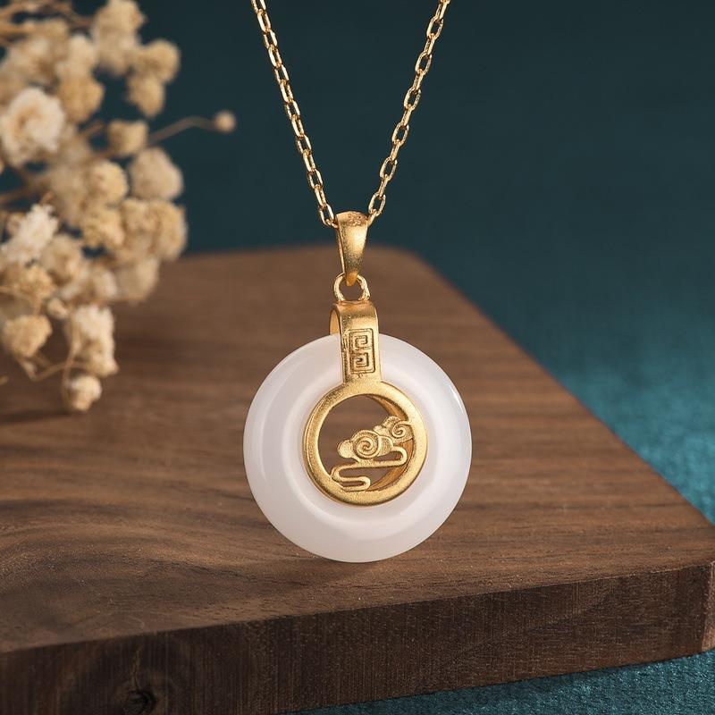 White Jade Auspicious Clouds Lucky Pendant - FengshuiGallary