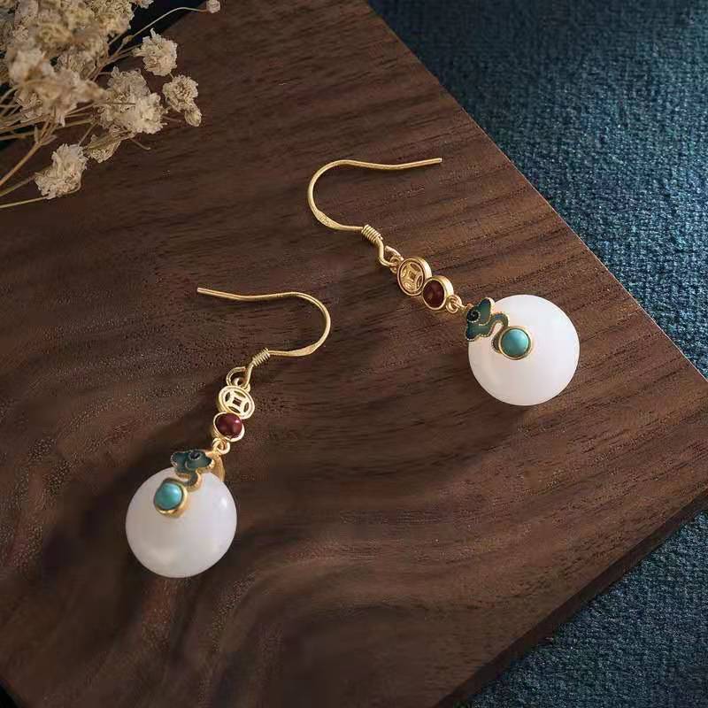 White Jade Auspicious Feng Shui Clouds Earring - FengshuiGallary