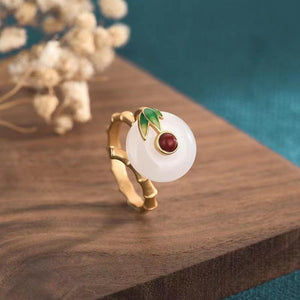 White Jade Bamboo Wealth Ring - FengshuiGallary