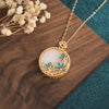White Jade Blue Lotus Enamel Wealth Pendant Necklace - FengshuiGallary