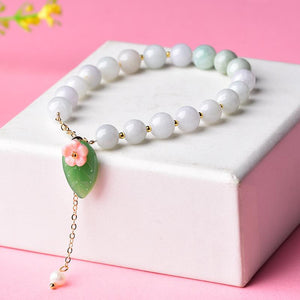 White Jade Bracelet-Green Jade Lotus Leaves - FengshuiGallary