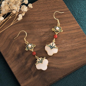 White Jade Cloisonne Pearl Lucky Earring - FengshuiGallary