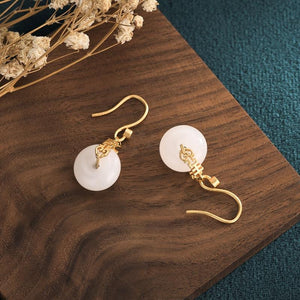 White Jade Double Happiness Wealth Earring - FengshuiGallary