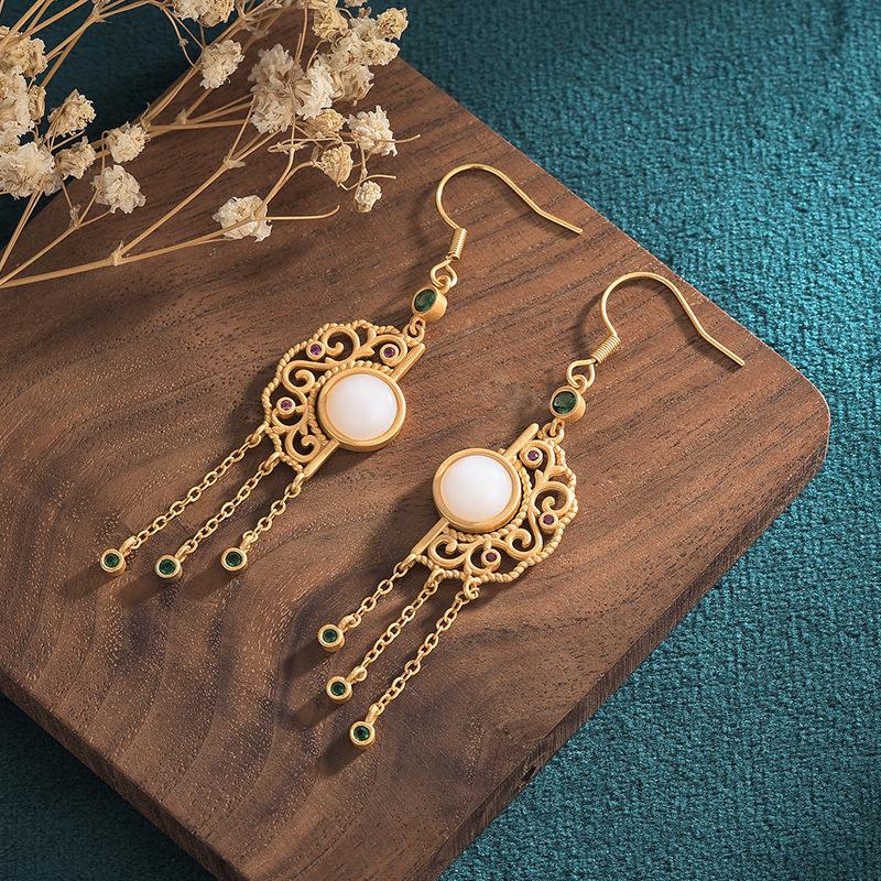 White Jade Earrings-Antiquity Tassel - FengshuiGallary