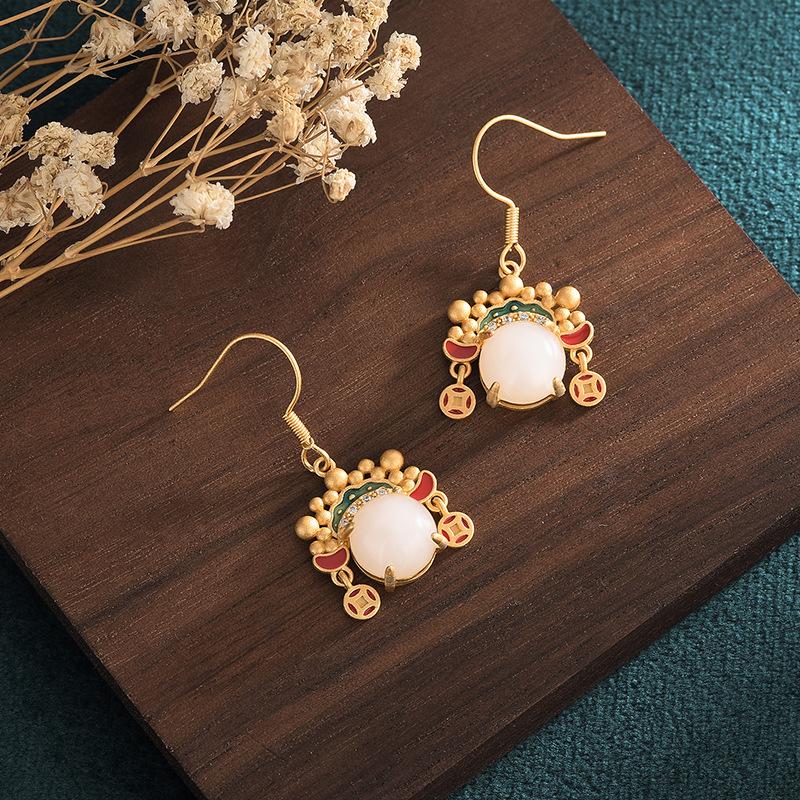 White Jade Earrings-Fengshui Wealth Coins - FengshuiGallary