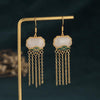 White Jade Earrings-Green Enamel Tassel - FengshuiGallary