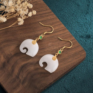 White Jade Elephant Lucky Earrings - FengshuiGallary