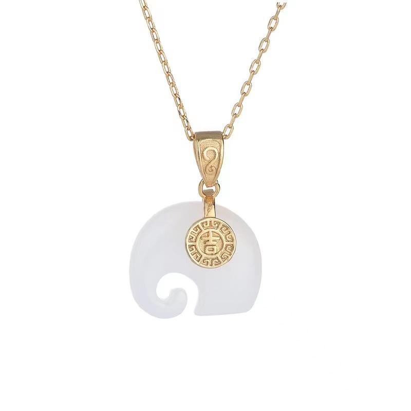 White Jade Elephant Lucky Pendant Necklace - FengshuiGallary