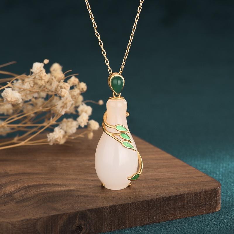 White Jade Enamel Lucky Pendant Necklace - FengshuiGallary