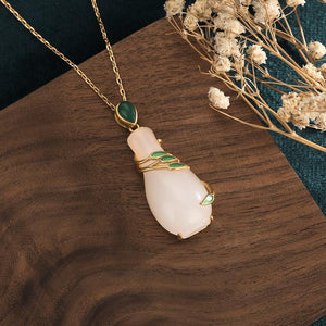 White Jade Enamel Lucky Pendant Necklace - FengshuiGallary