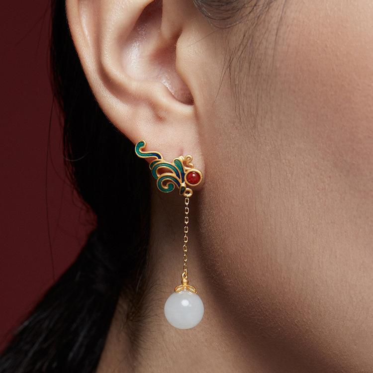 White Jade Enamle Earrings - FengshuiGallary