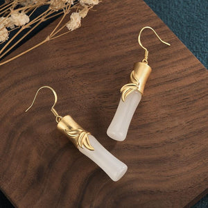 White Jade Feng Shui Bamboo Wealth Gold Earring - FengshuiGallary