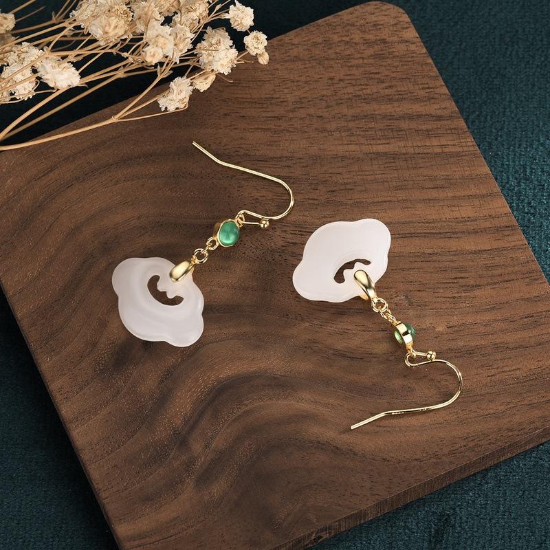 White Jade Feng Shui Clouds Lucky Earring - FengshuiGallary