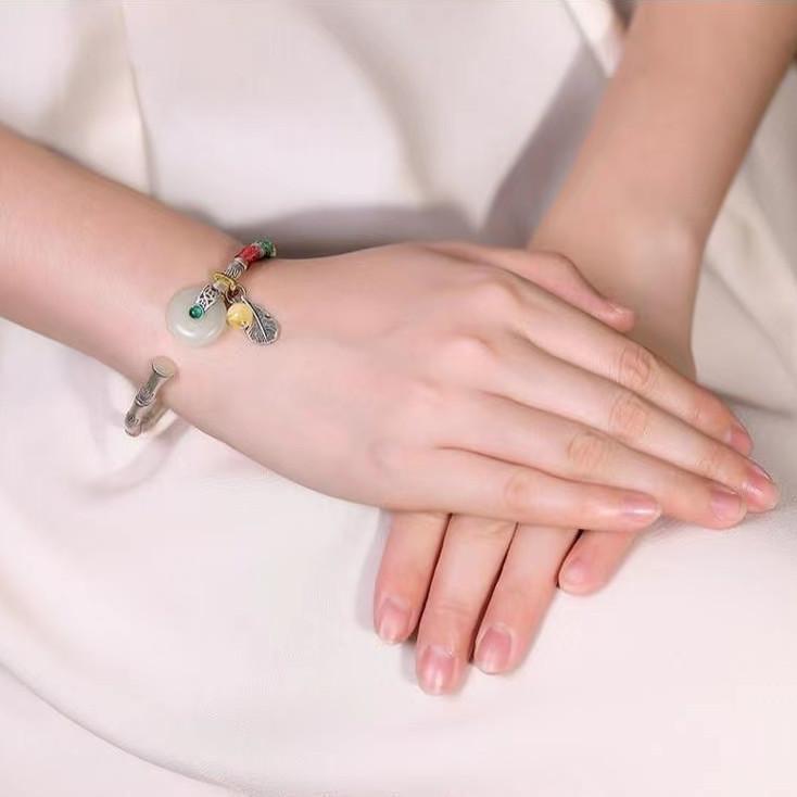 White Jade Fengshui Silver Bangle - FengshuiGallary