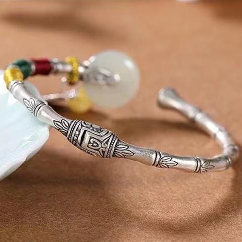 White Jade Fengshui Silver Bangle - FengshuiGallary