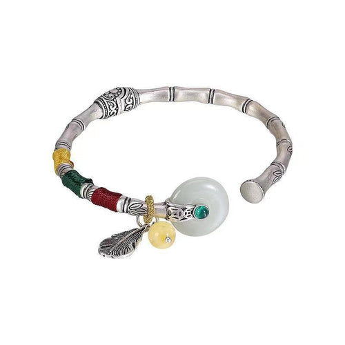 White Jade Fengshui Silver Bangle - FengshuiGallary