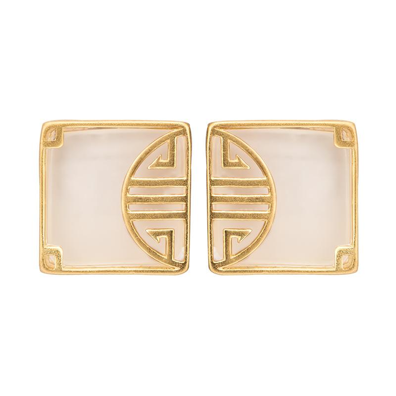 White Jade Fu Gold Wealth Earring - FengshuiGallary