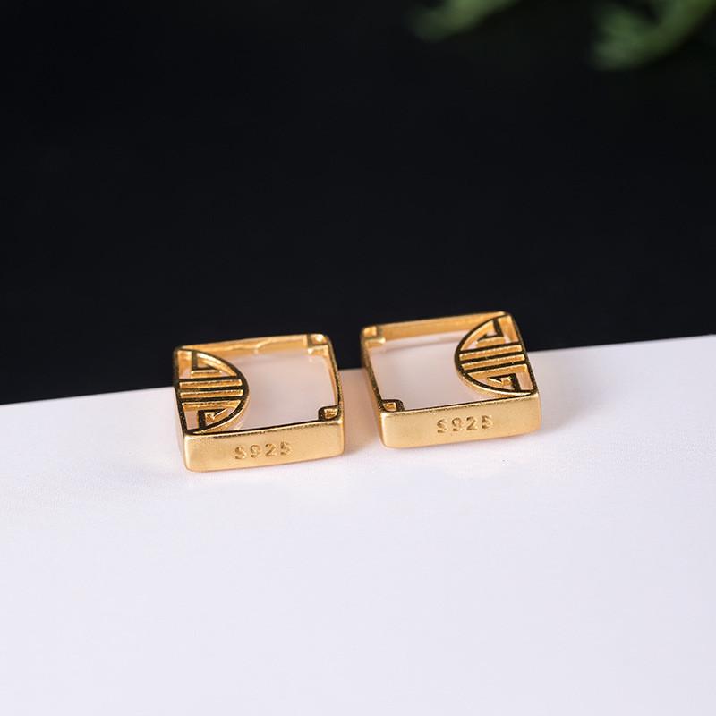 White Jade Fu Gold Wealth Earring - FengshuiGallary