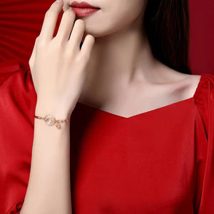 White Jade Fu Red String Bracelet - FengshuiGallary