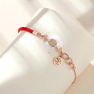 White Jade Fu Red String Bracelet - FengshuiGallary