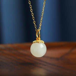 White Jade Full Blessing 24k Gold Pendant Necklace - FengshuiGallary