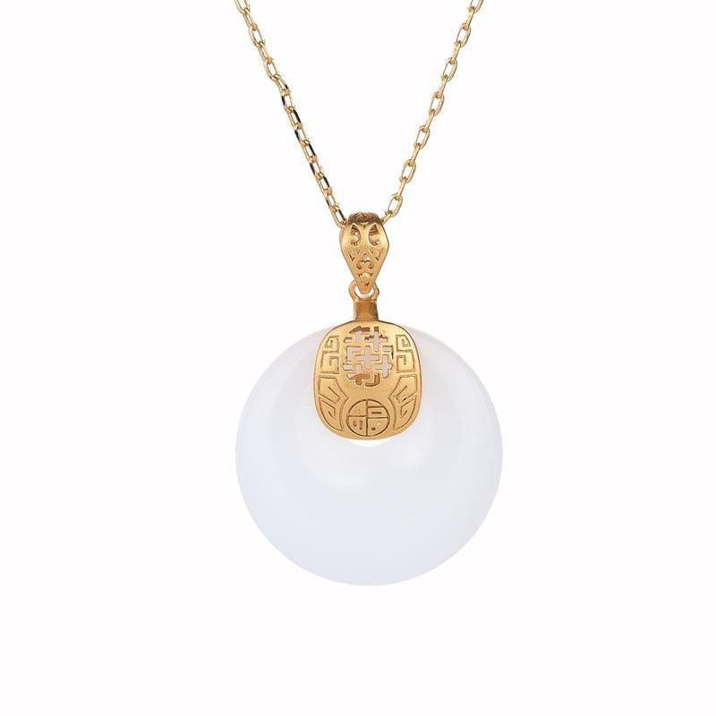 White Jade Gold Fu Wealth Pendant Necklace - FengshuiGallary