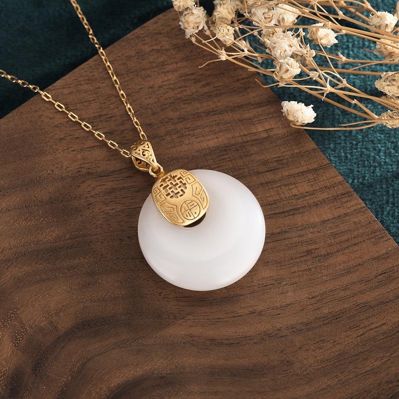 White Jade Gold Fu Wealth Pendant Necklace - FengshuiGallary