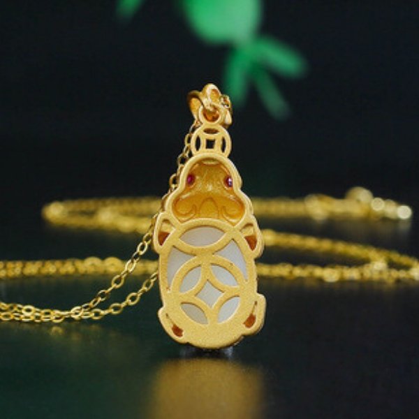 White Jade Gold Pixiu Lucky Pendant Necklace - FengshuiGallary